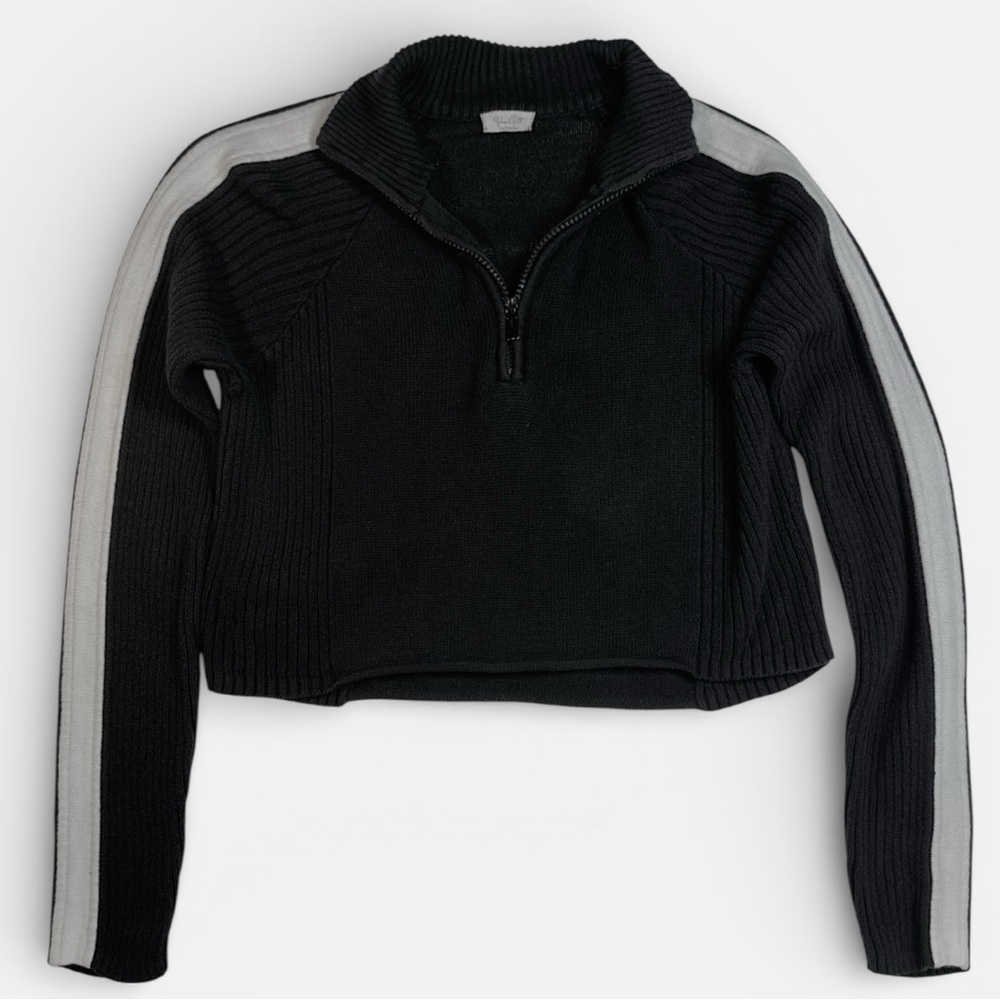 John Galt Brandy Melville Hilary Cropped Black Quarter Zip Sweater OS